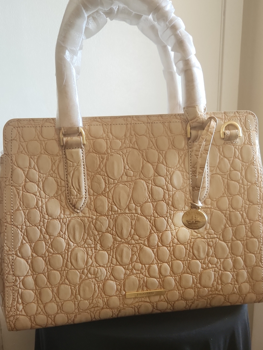 Brahmin Elegant Cream Croc-Embossed Tote Bag by